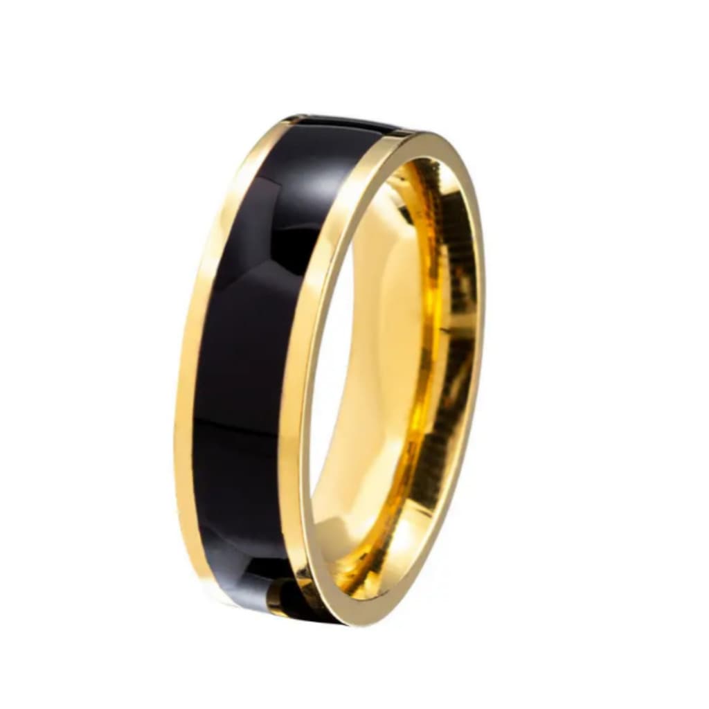 Aliança Com Friso Preto Titânio banhada A Ouro 18K Com Garantia - Noivado Casamento Namoro