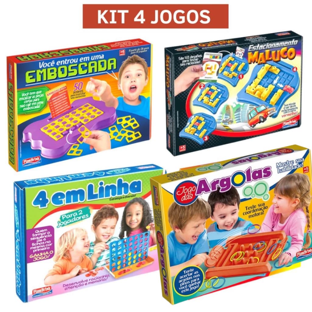 KIT 4 JOGOS  Emboscada ,Jogo das Argolas , Estacionamento Maluco E 4 em Linha