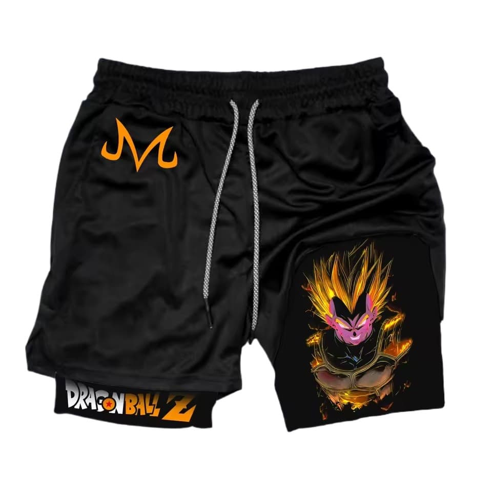 Short Compressão 2 em 1 Dry-Fit Arte Vegeta Goku Dragon Anime Ball Z Gym Fitness