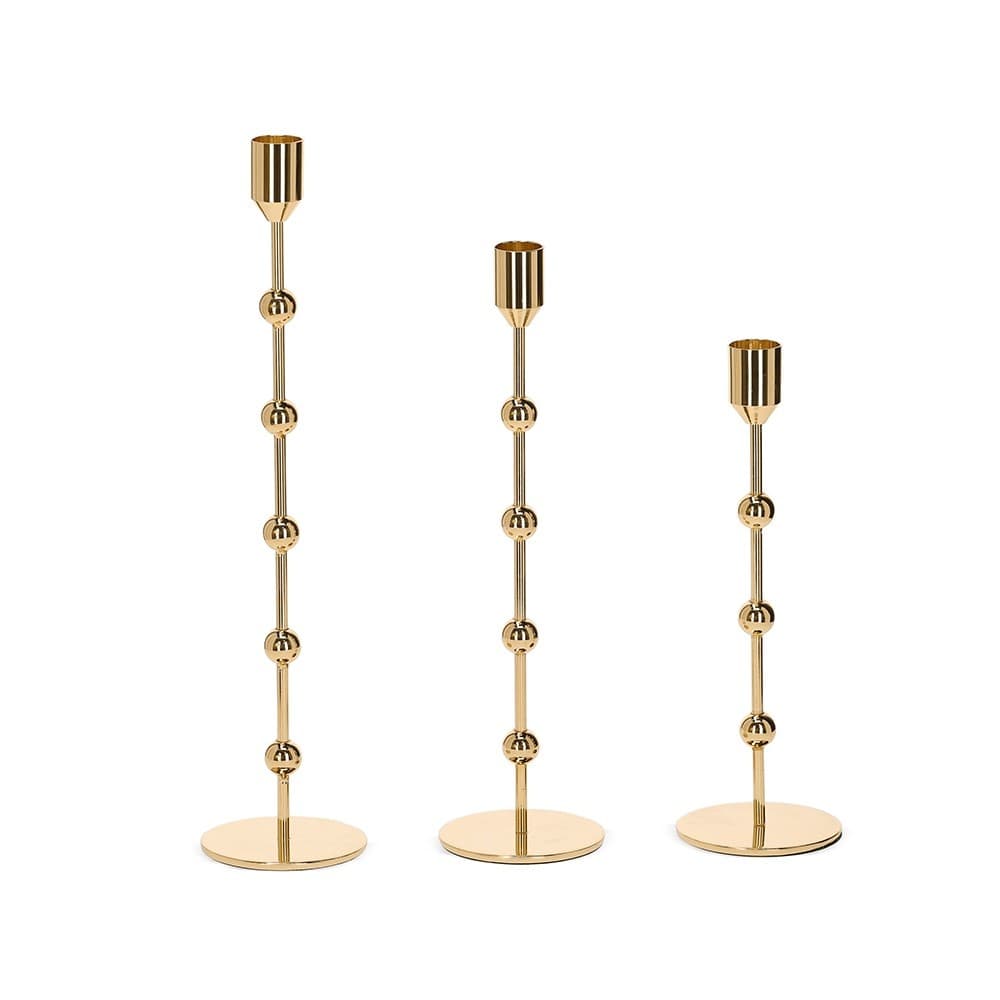 Castiçal Em Metal Dourado Reto Com Esferas – M – 26 CM