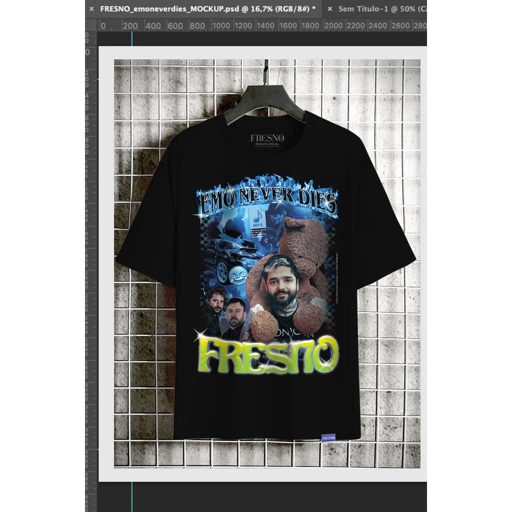 Camiseta Unissex Oversized Plus Size Feminina Masculina Fresno Band T - Shirt, “EMO NEVER DIES” Graphic,  Black Tee
