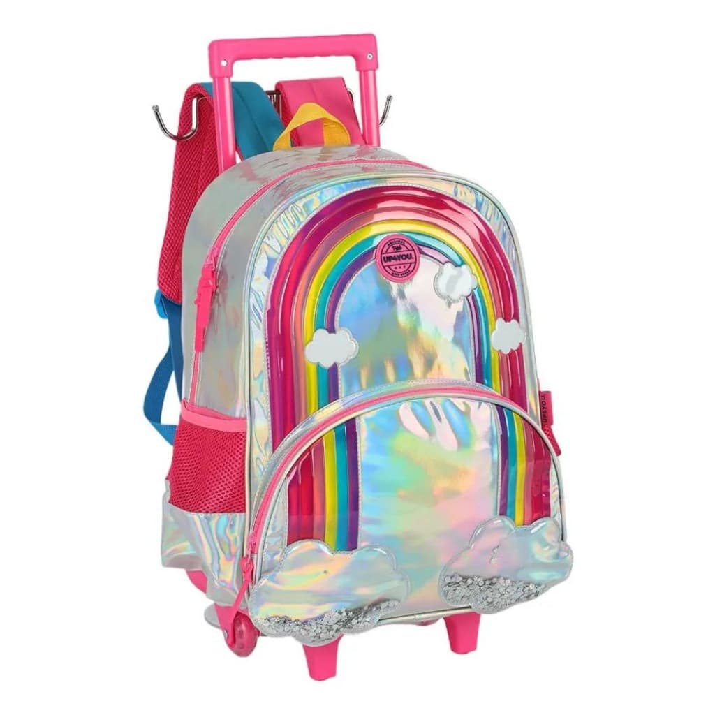 Mochila Rodinhas Sem Alça Holográfica Up4you Arco íris Prata Luxcel