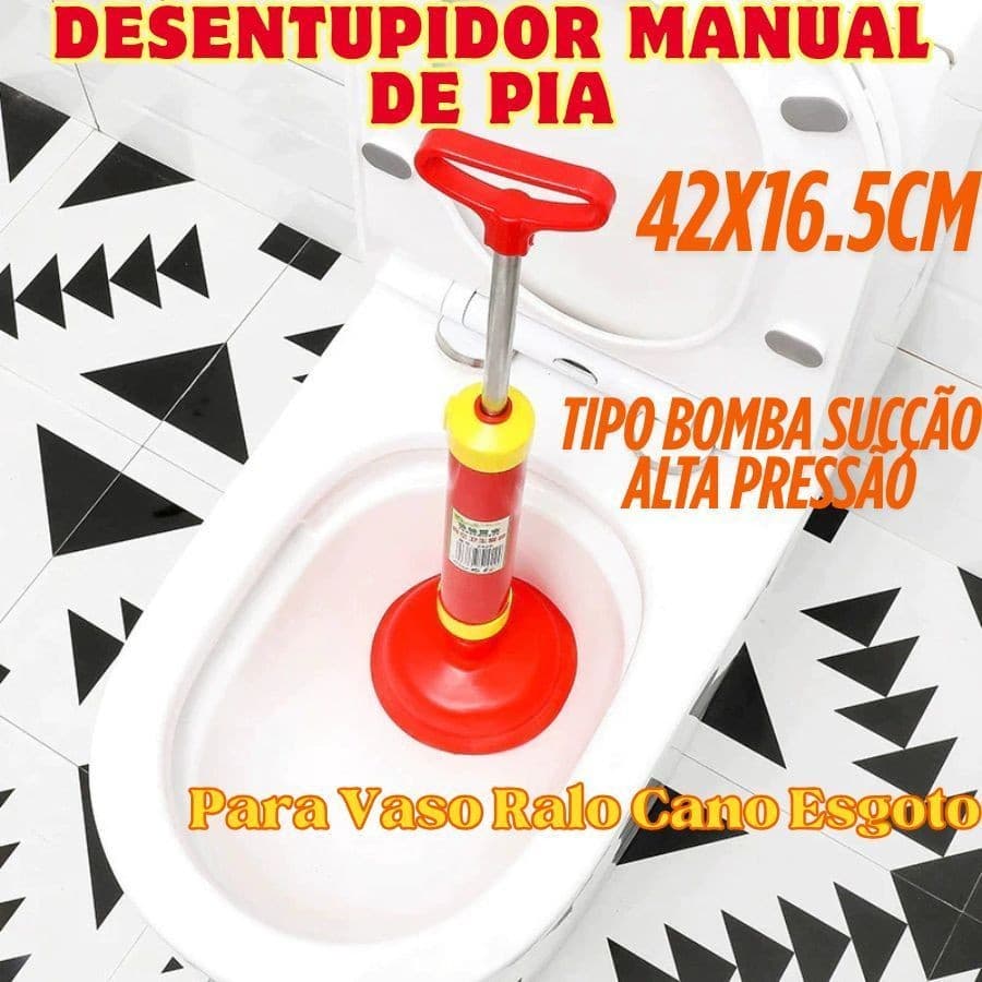 Desentupidor Manual De Pia 42x16.5Cm Vaso Cano Esgoto Ralo Tipo Bomba Sucção Alta Pressão