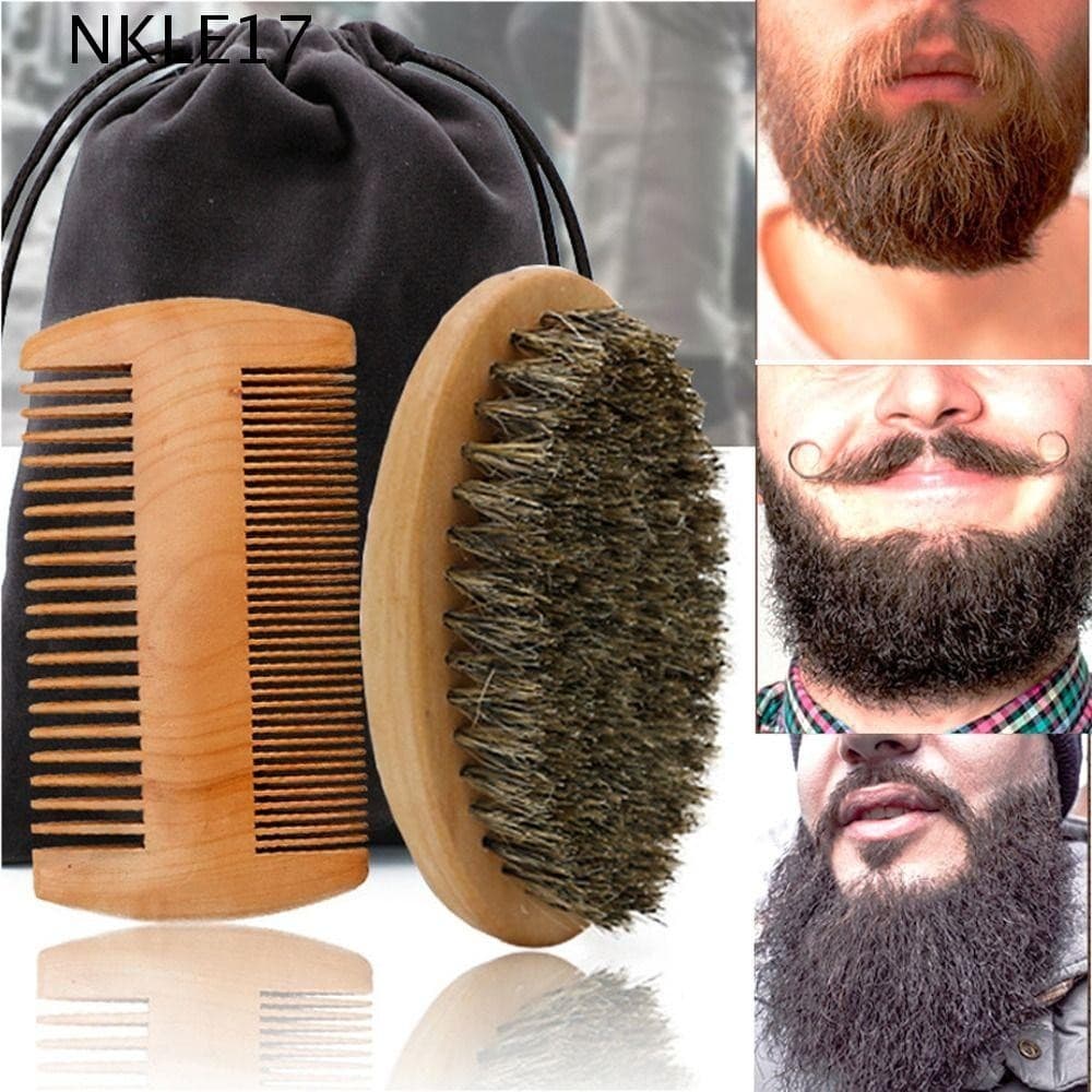 NKLE17 2/3pcs Conjunto De Escova E Pente Para Barba , Kit Profissional De Bigode Masculino , Antiestático