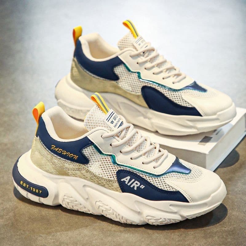 Verão 2024 nova malha oca, respirável e anti-odor, sapatos de moda pai simples de nicho, tênis casual masculino