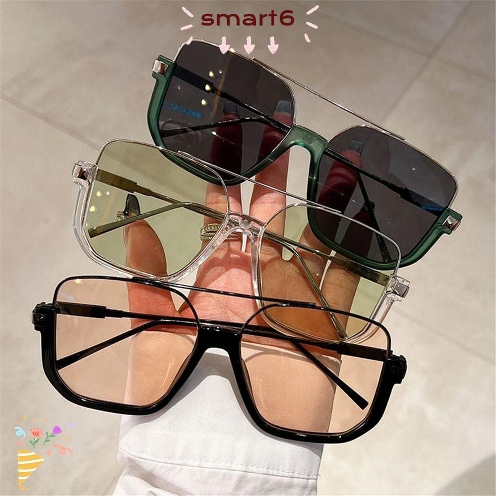 SMART6 Óculos De Sol De Tamanho Superior , Meia Armação Metálica , Trendy UV400 Para Mulheres E Homens