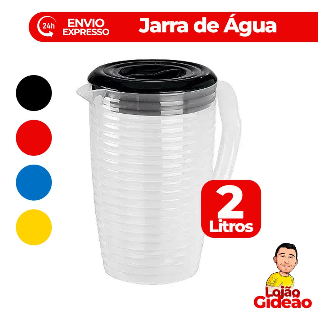 Jarra de Água Suco 2 Litros Com Tampa Colorida Ondulada Transparente de Plástico