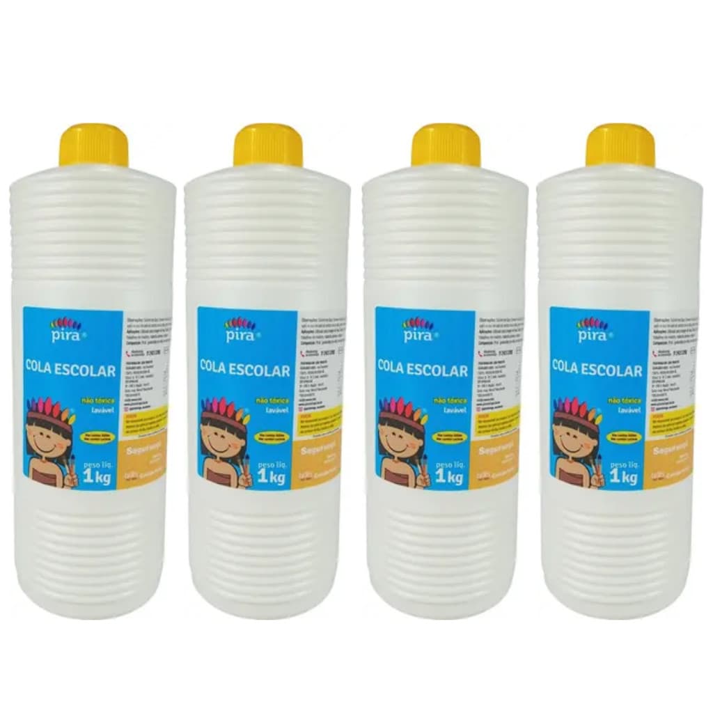 4 Colas Liquida Branca 1kg Escolar Lavável