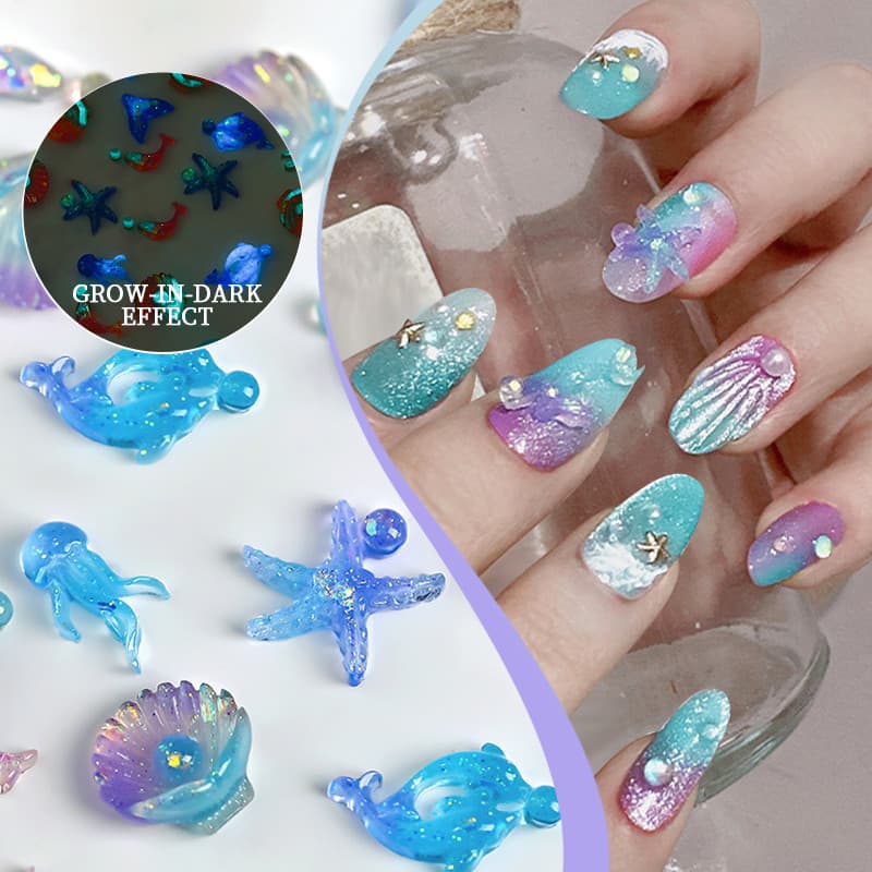 UR SUGAR 50 Peças Que Brilham No Escuro Translúcido Oceano Azul Concha Em Forma De Decorações De Unhas Brilhantes Materi