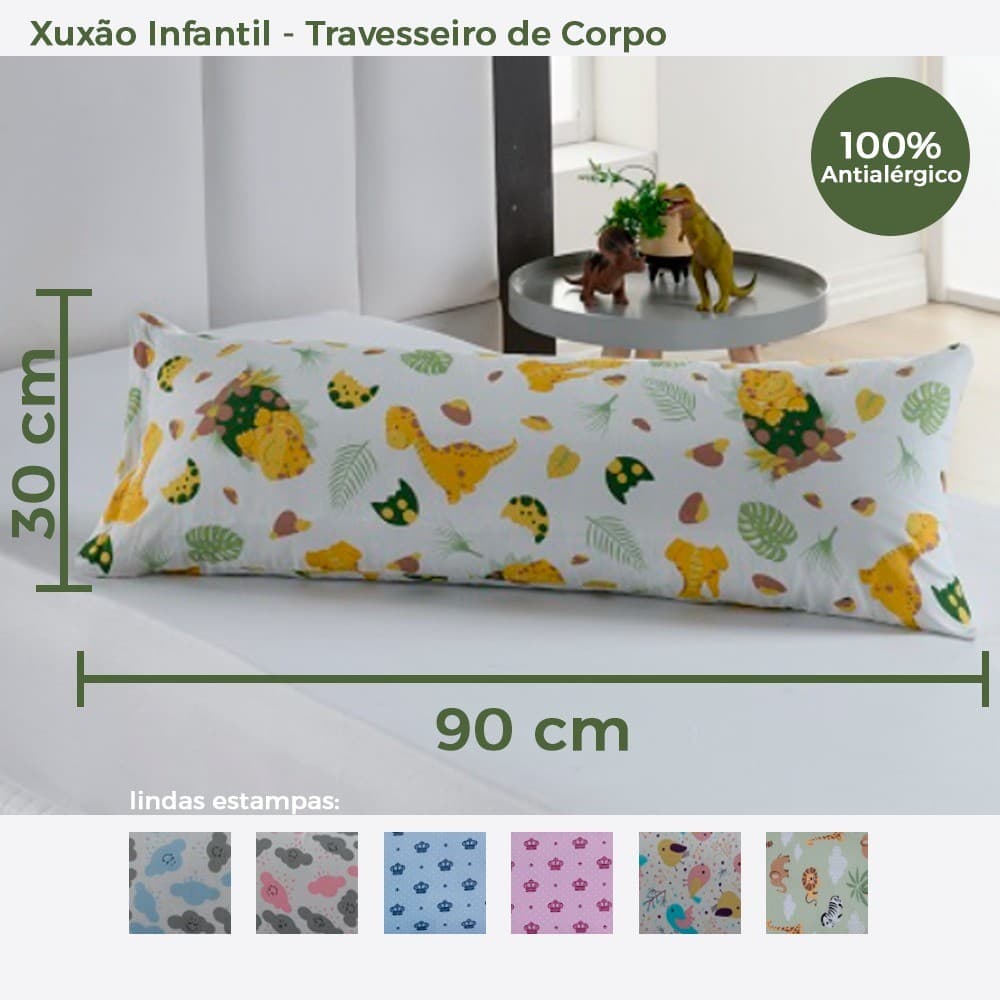 Travesseiro Xuxão Infantil com Capa - 90cm x 30cm - Diversas cores