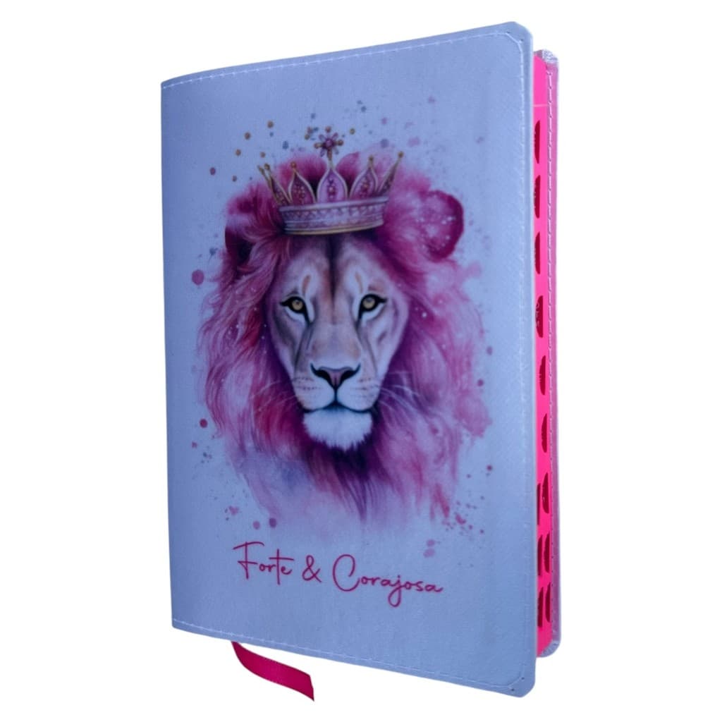 Bíblia Pequena Ntlh leão rosa forte e corajosa com indice