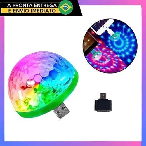 Mini Globo RGB LED USB Bola Maluca Muda Cor com o Som | Festa DJ e Celular