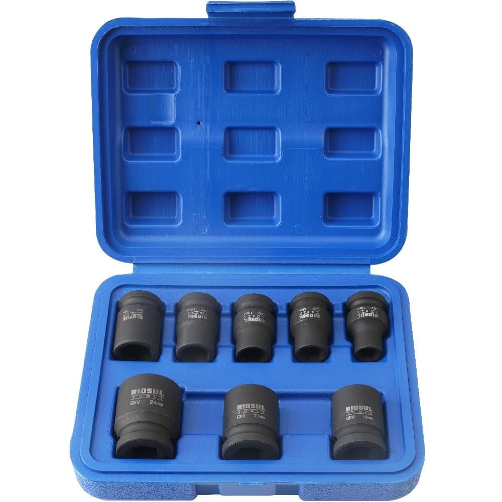 Jogo de Soquete Impacto 12" 10 a 24mm 8 Peças com Maleta Riosul Tools R010270