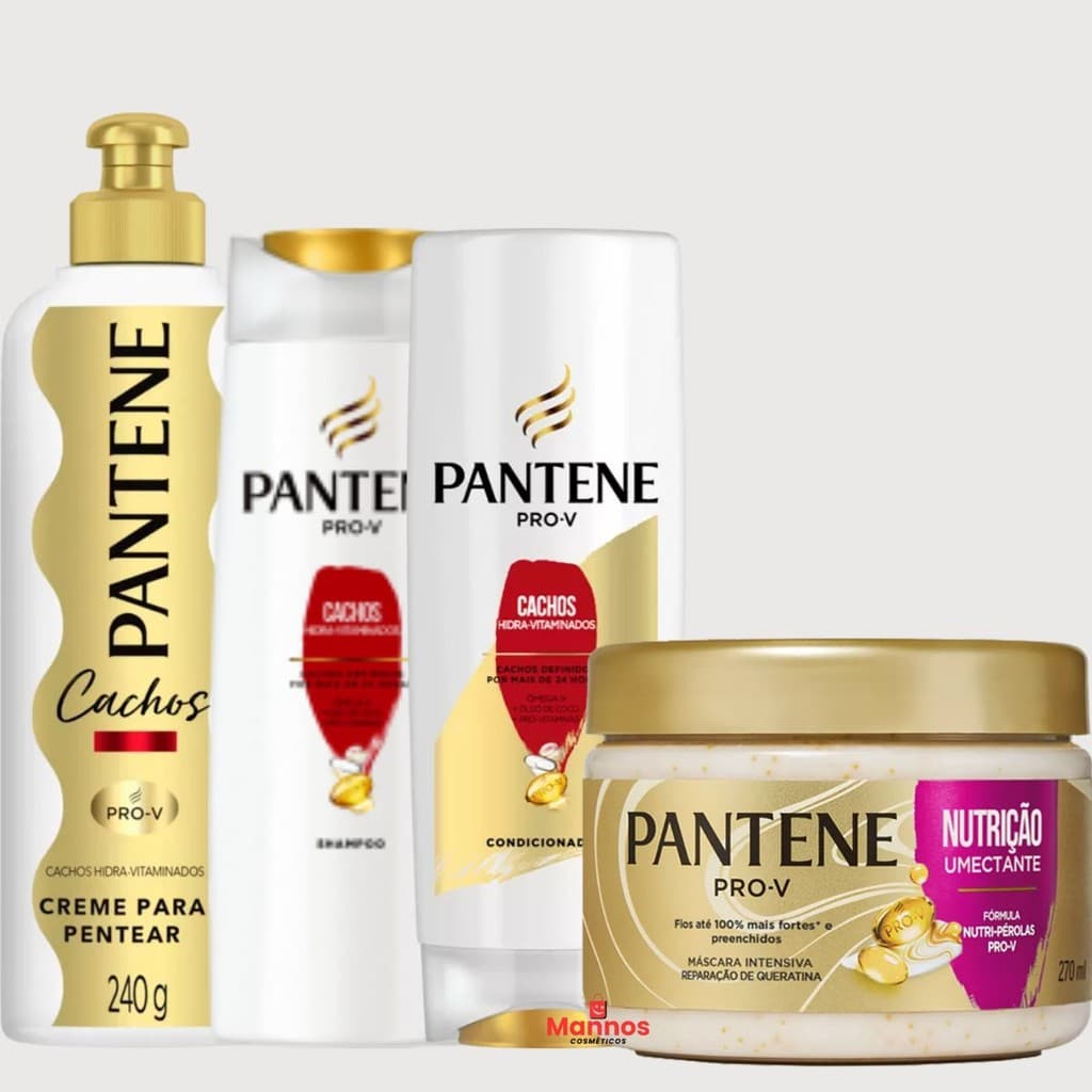 Kit Pantene Cachos Hidra-Vitaminados Creme Pentear Cachos 240g Máscara Nutrção Umectante  270ml