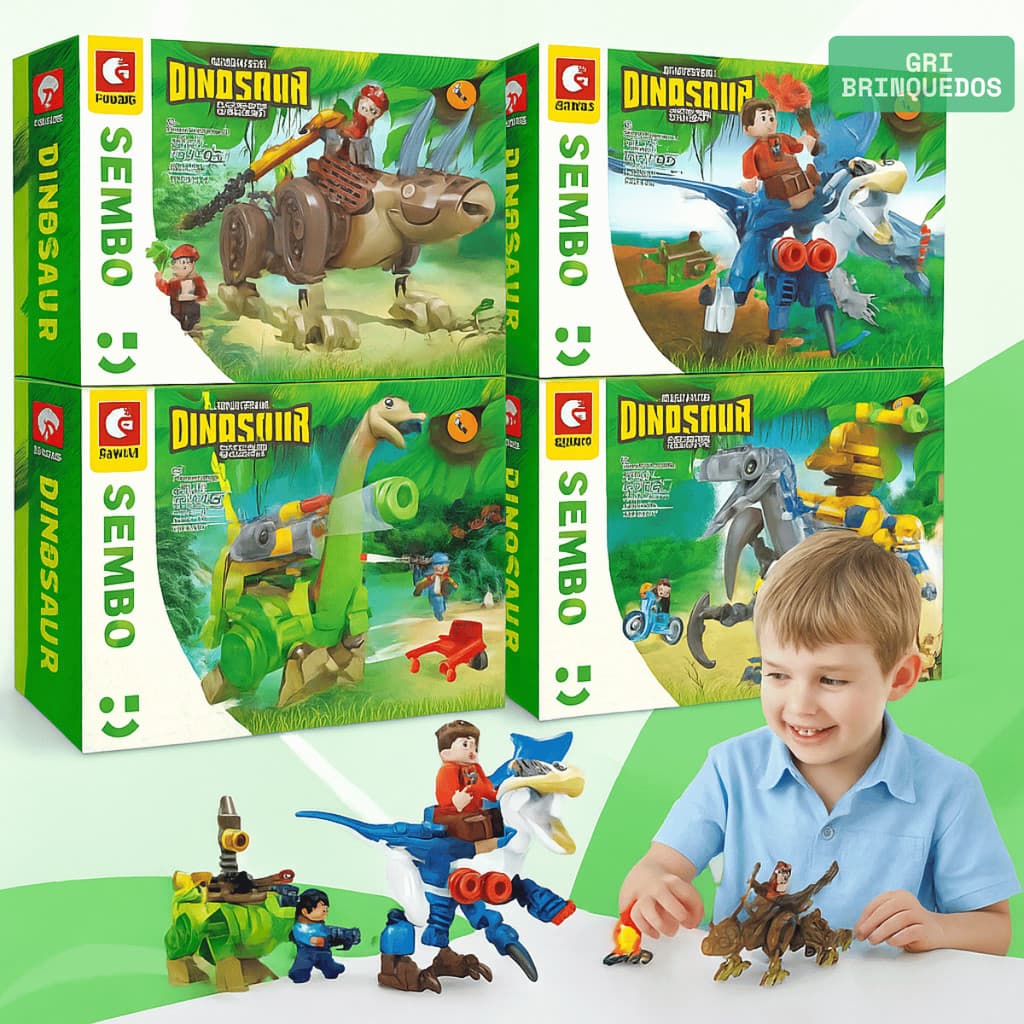 Kit 480 Peças Blocos de Montar Dinossauros Brinquedo Dino Robôs – 4 Modelos em 1 Presente Criativo Crianças