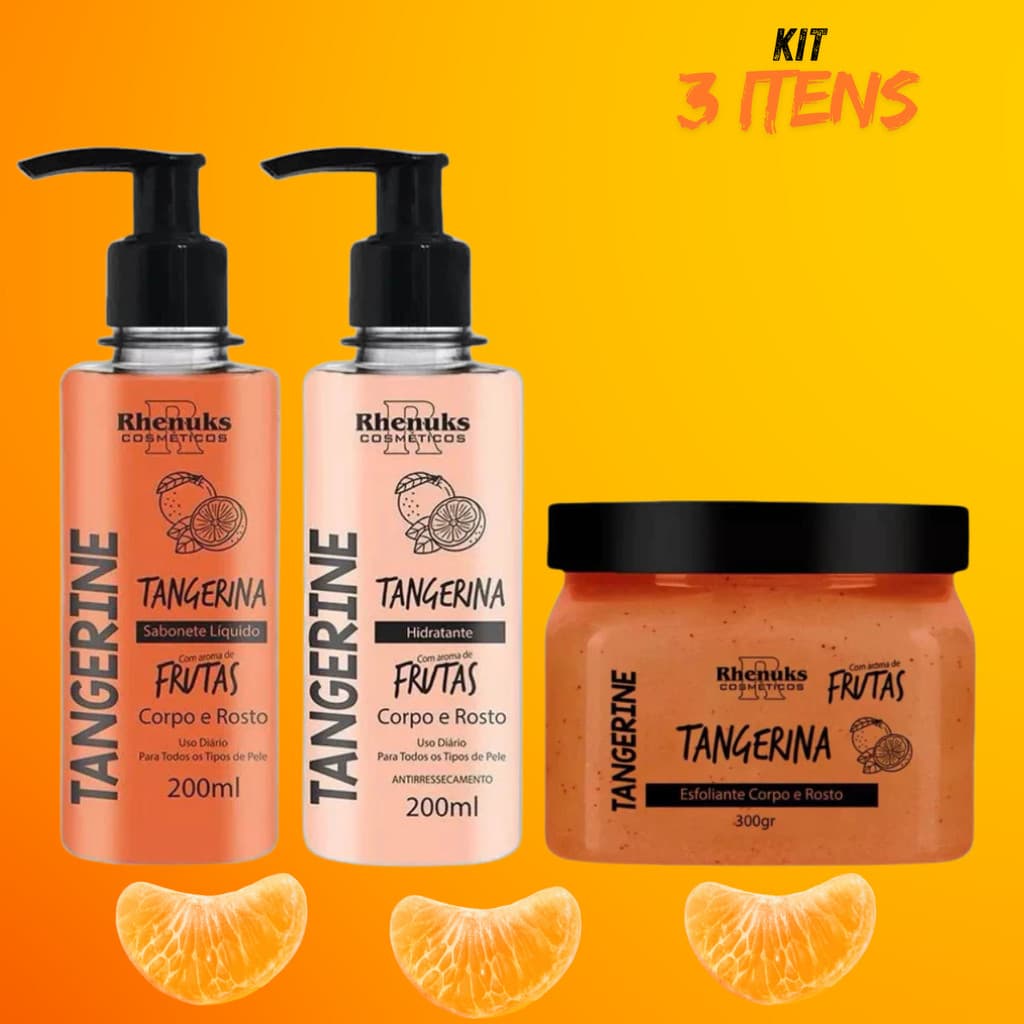 Kit Sabonete Líquido + Esfoliante + Hidratante Corporal - Tangerina - Rhenuks