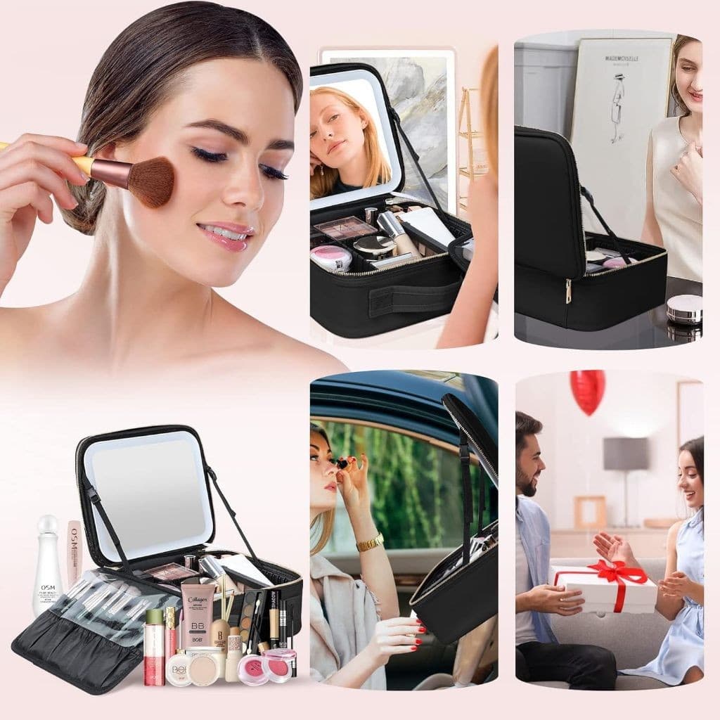 Kit Maleta Maquiagem completo Profissional Com Espelho e Luz Led e paleta de maquiagem FAST