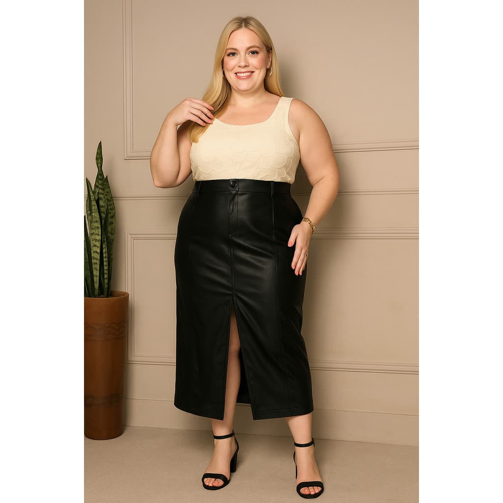 Saia Feminina Courino Com Fenda Na Frente Plus Size