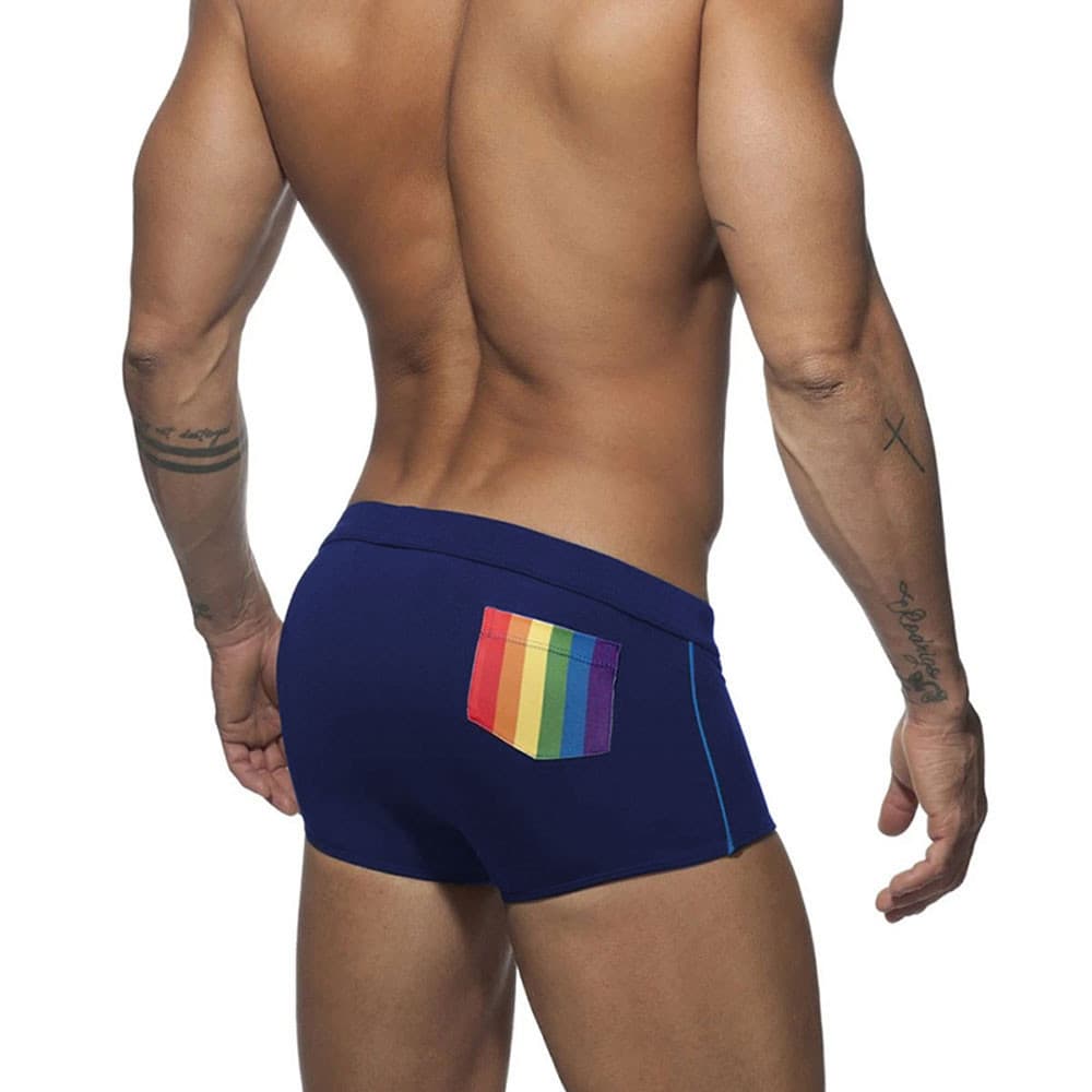 Sunga natação apertado estiramento arco-íris maiô masculino marca surf verão praia com bojo