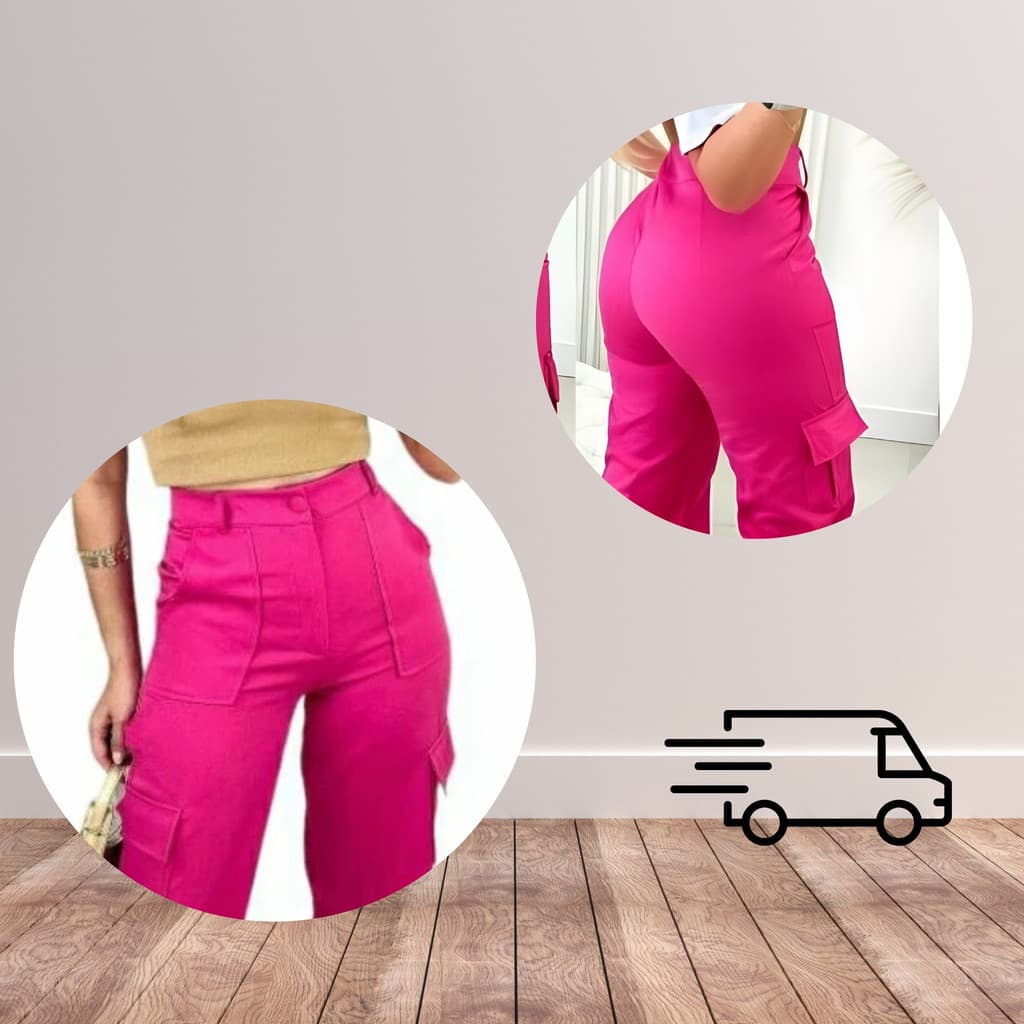 Calça Cargo Com Bolso Feminina  Pink -  Calça para brilhar com estilo
