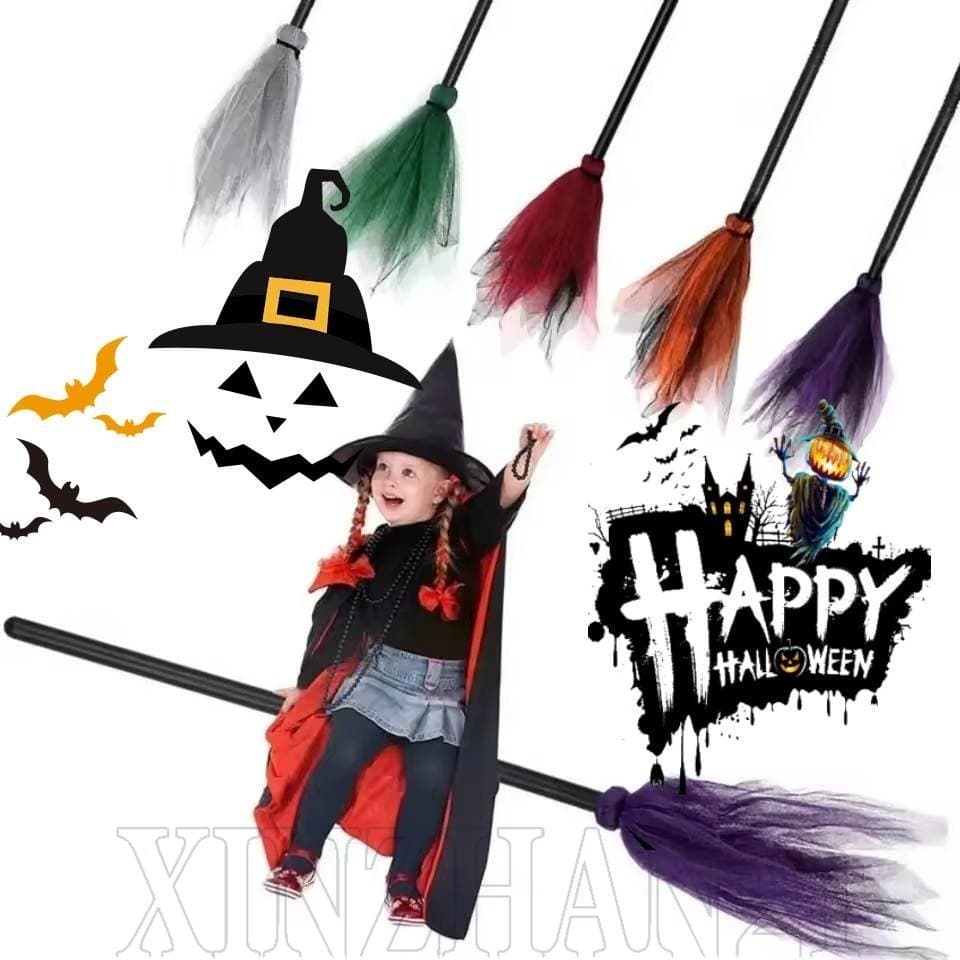 [Decoração De Halloween] Vassoura De Bruxa Para Festa-Adereços De Voadora Cosplay De Plástico Infantil-Colorida-Baile De