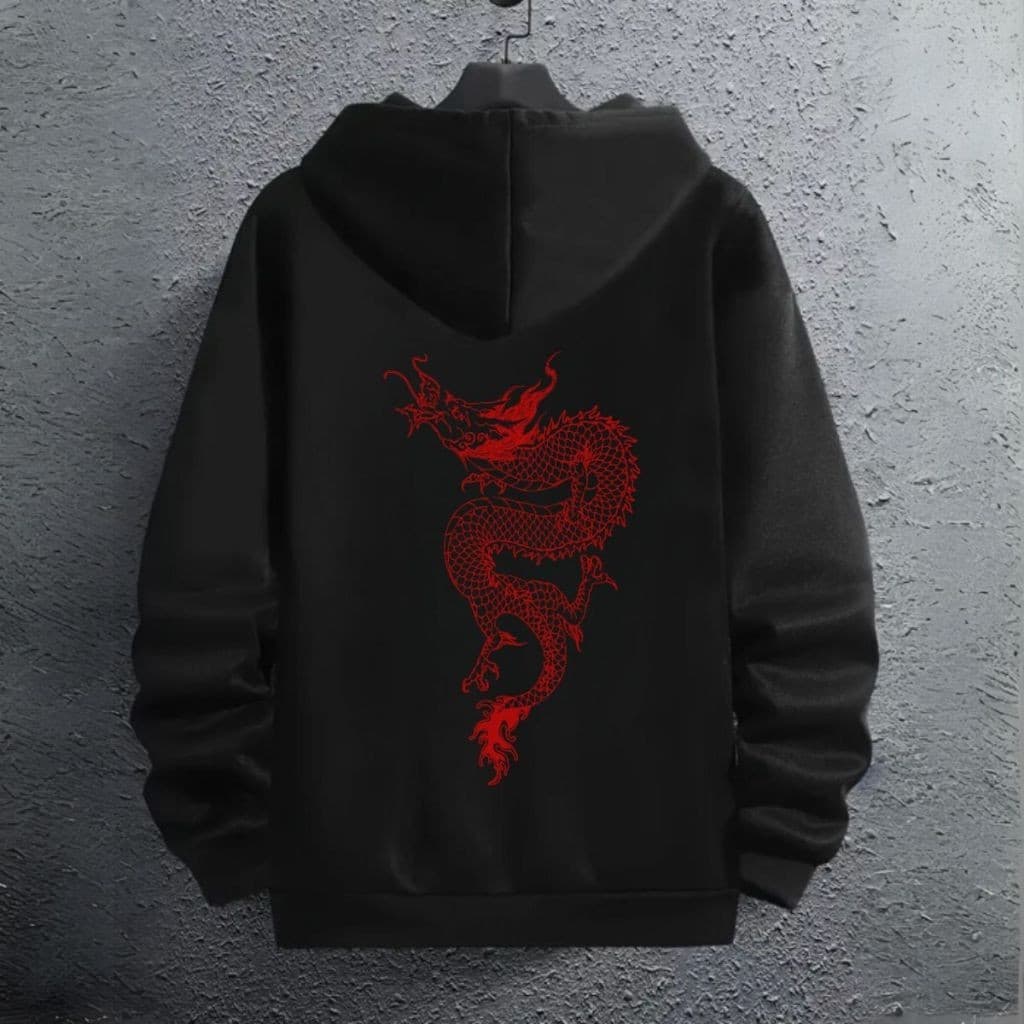 Moletom Zíper Estiloso Brusa De Frio Dragão Oriental Tecido Flanelado Quentinho Estilo Urbano Streetwear
