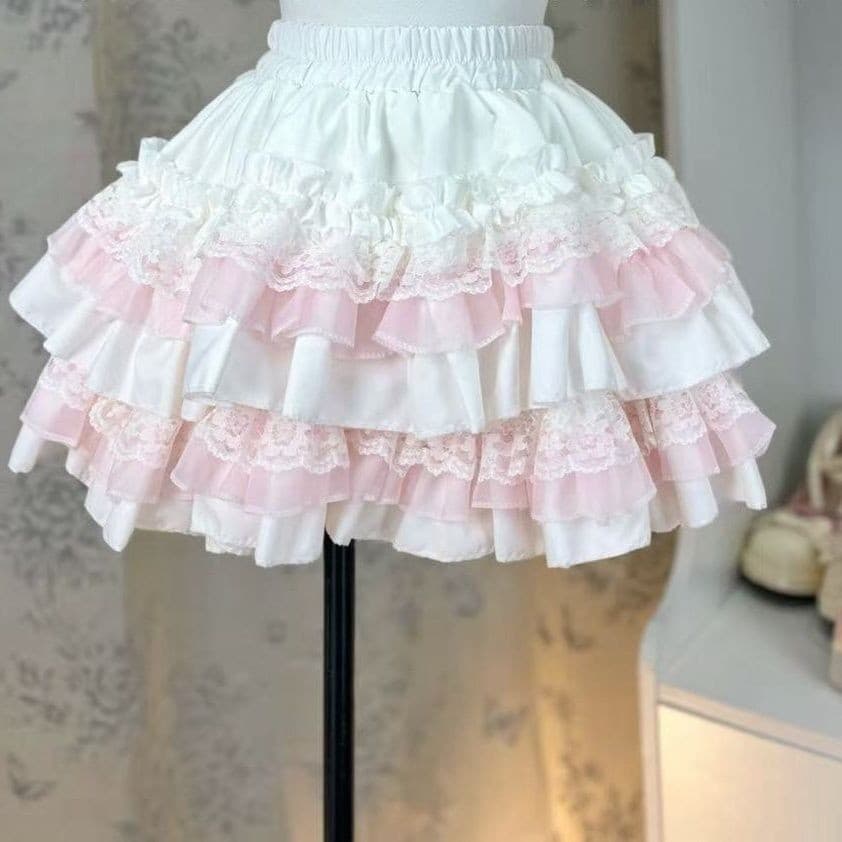 Saia De Bolo De Renda Doce De Balé Para Mulheres Cintura Alta E Curta Fofa