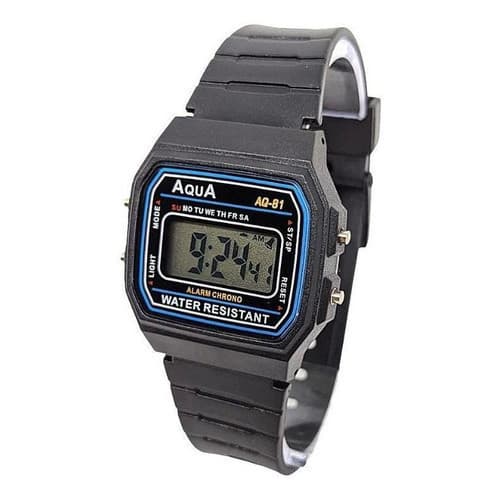 Relógio antigo Digital De Pulso Aqua Aq-81 Correia Preto Bisel Azul piscina mergulho cronometro