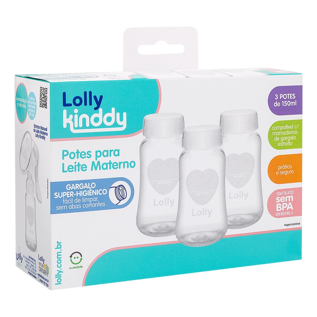 Kit 3 Potes Para Armazenar Leite Materno - 150 ml - Lolly