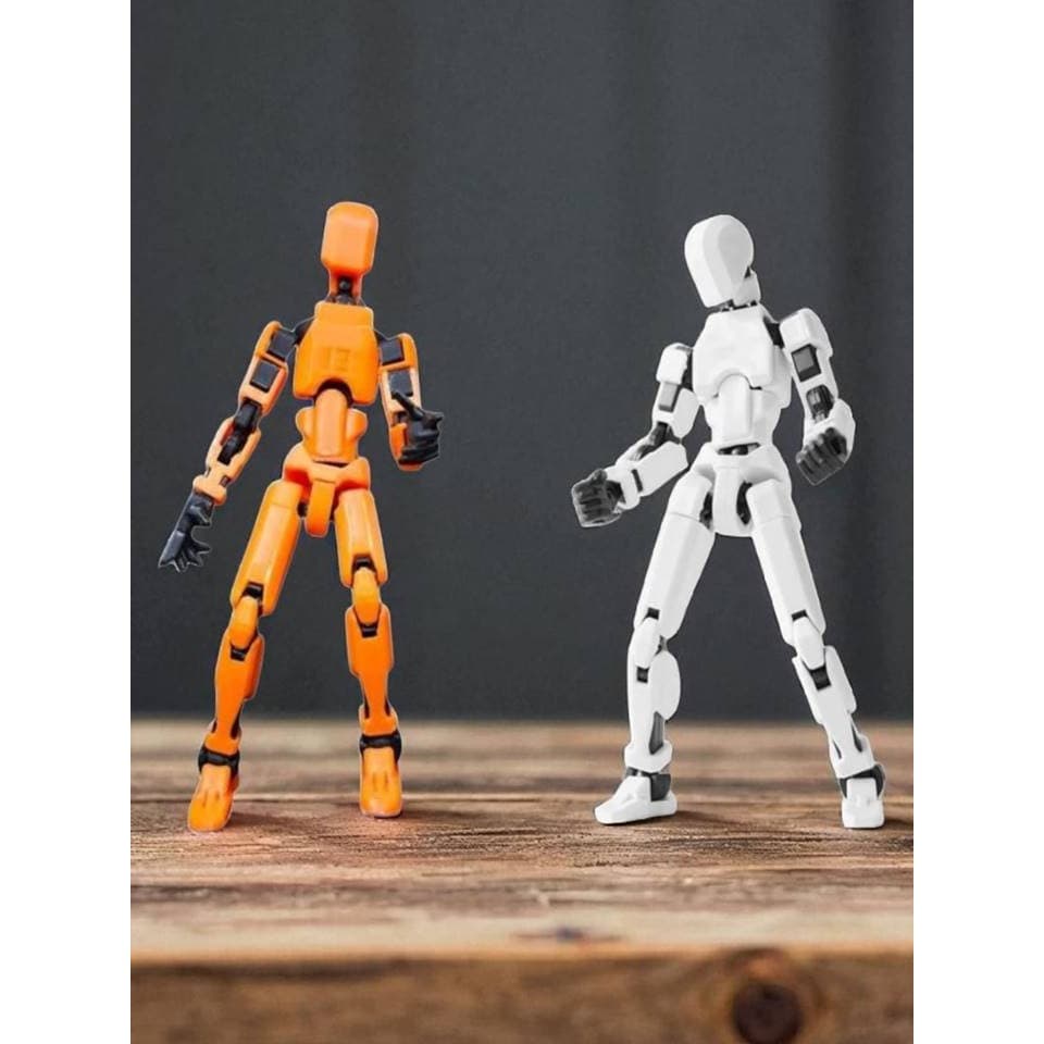 Kit 02 Bonecos 100% Articulado Dummy 13 Brinquedo Manequim Infantil 14cm DESMONTADO Laranja/preto - Branco/Preto
