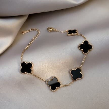 Pulseira De Ouro De Quatro Folhas De Aço Titânio Trevo Da Moda Coreana