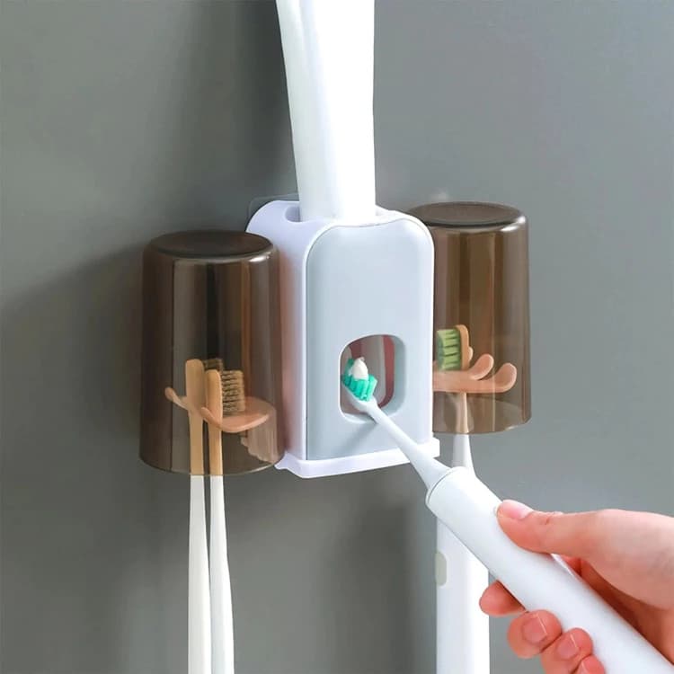 Porta Escova de Dente Dispensador de Pasta Banheiro Dispenser de Creme Dental Dispenser Suporte Pasta e Escova de Dente