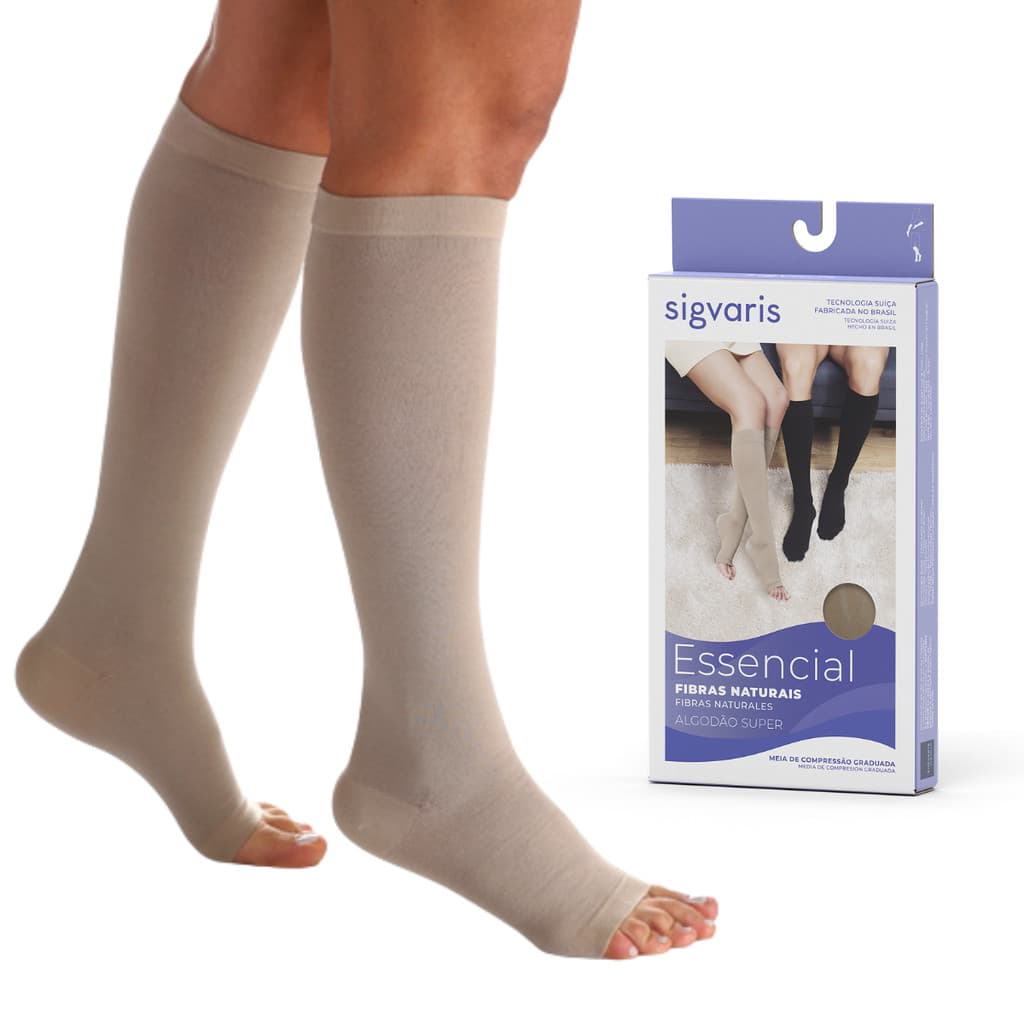 Meia de Compressão Panturrilha 3/4 Algodão Super 20-30 mmHg Sigvaris Unissex Trombose Varizes Edema