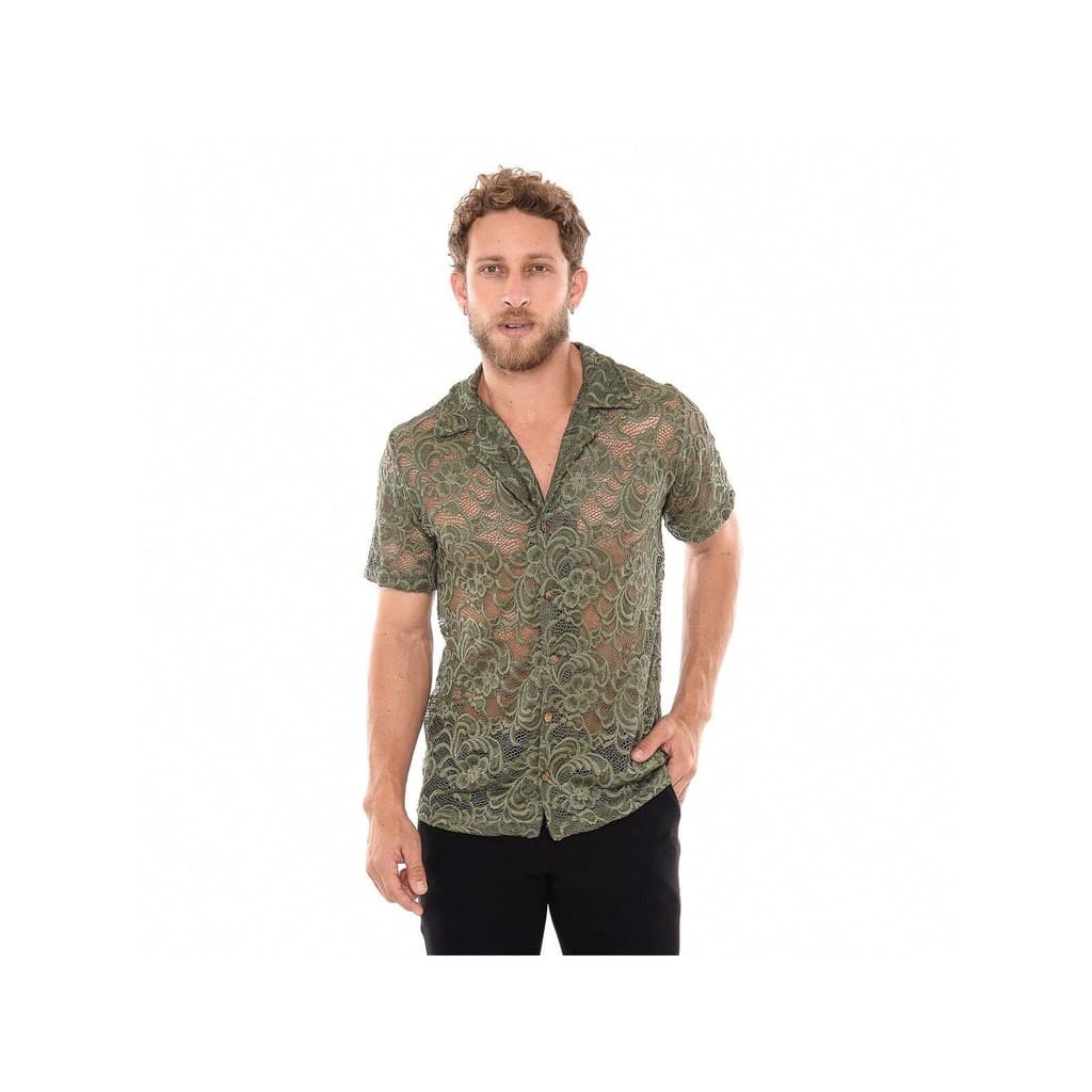 Camisa Masculina Renda Floral Trabalhada
