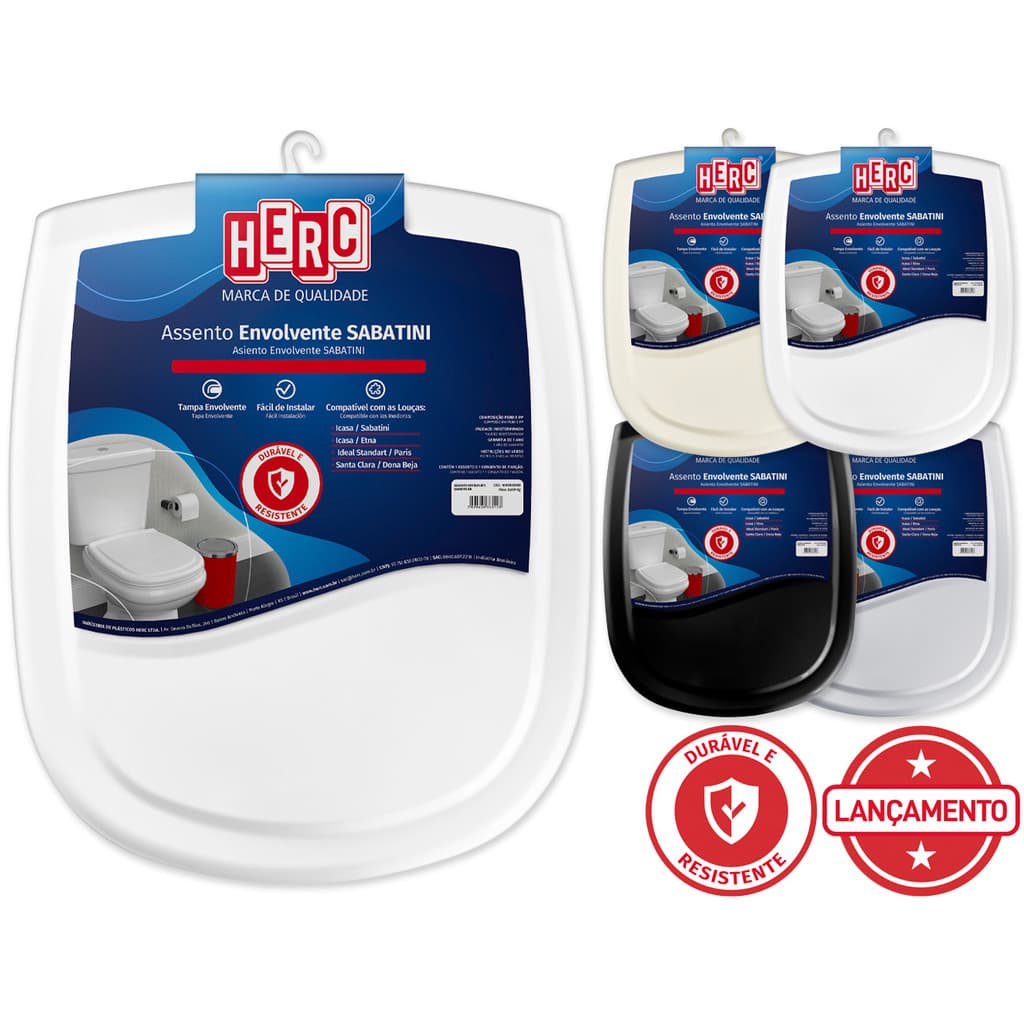 Assento Sanitário Sabatini Retangular Original Vaso Tampa De Privada Envolvente Herc
