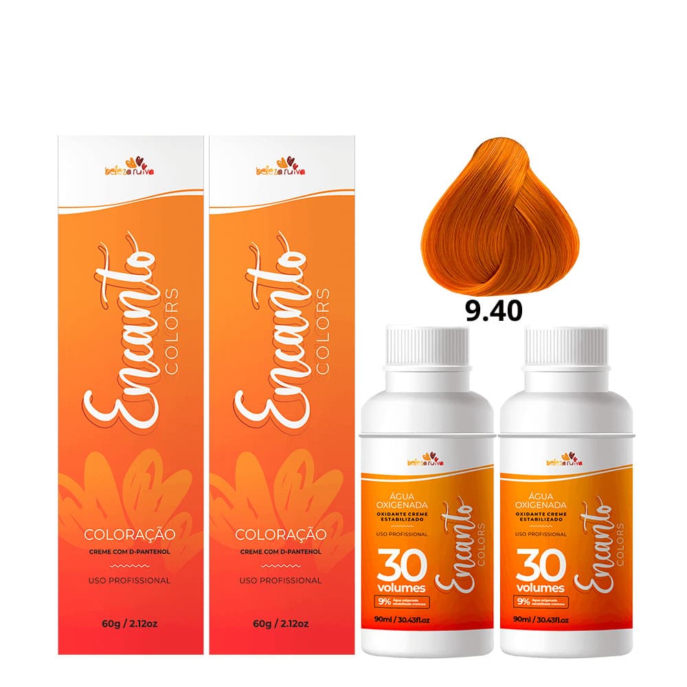 Kit Coloração 9.40 Louro Muito Claro Ruivo Cobre Laranja + 2 Ox 30 Vol Beleza Ruiva