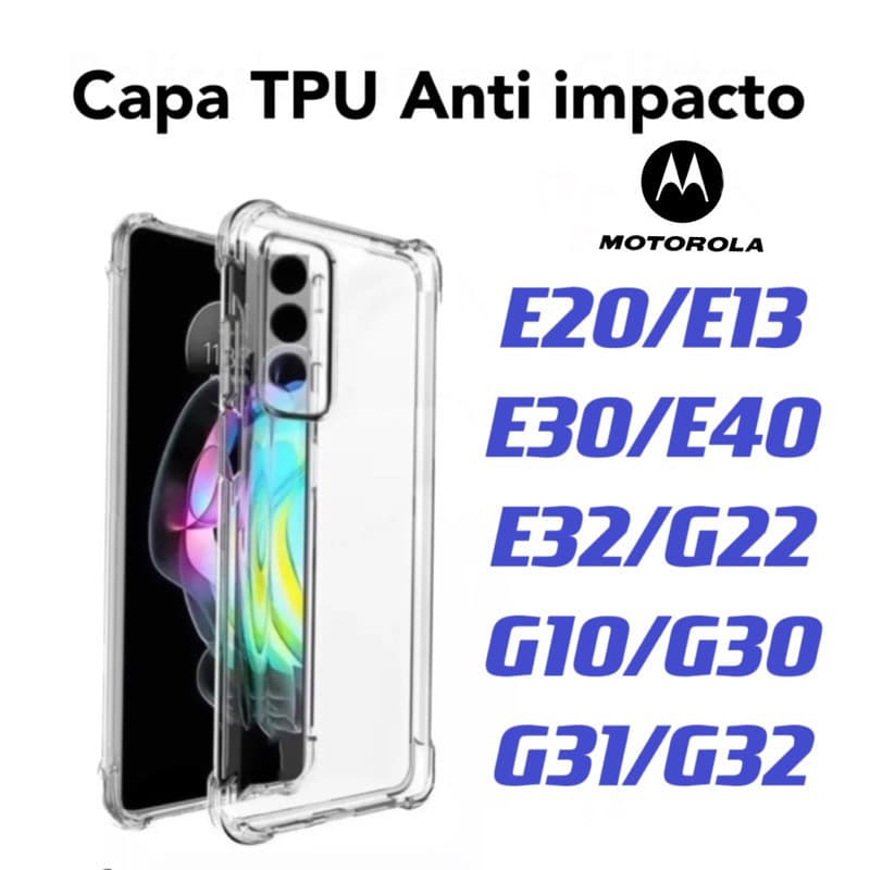 Capa Transparente TPU anti impacto Para Motorola E13/E20/E30/E40/E32/G22/G10/G30/G31/G32 case protege a câmera de celular anti choque