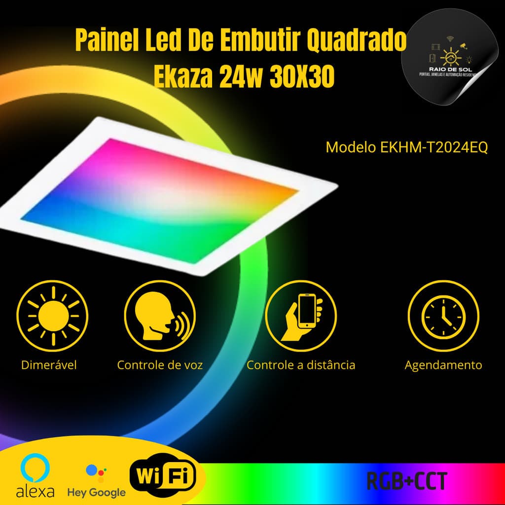 Painel Led Inteligente  RGB Embutir Quadrado 30x30 Ekaza 24W