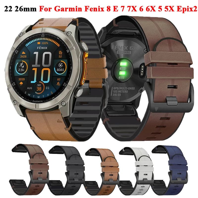 Pulseira de couro Silicone Watch Band Para Garmin Fenix 8 47mm 51mm E 7 7X Pro 6 6X Pro 5 5X/Epix 2/Enduro 3 2 tactix 7pro D2 Delta instinto 2 2X QuickFit Pulseira Inteligente