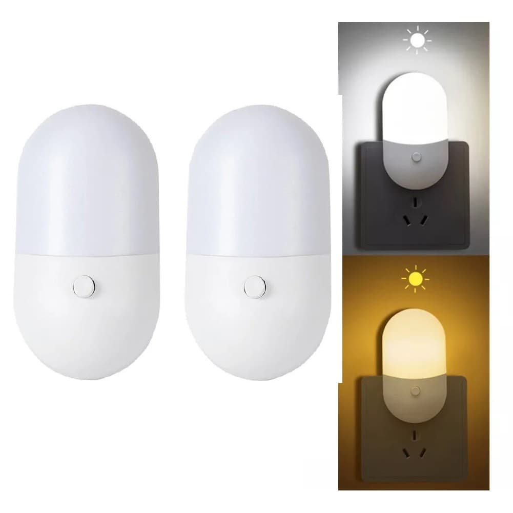 Kit 2 Luminária Bivolt Mini Abajur Tomada Decora Infantil Cores Led Luz Quente E Fria Luz noturna
