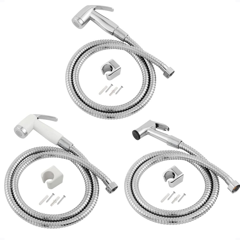 KIT Ducha Higiênica em Aço Inox 1,20m Mangueira Flexível Branco / Cromado / Metal
