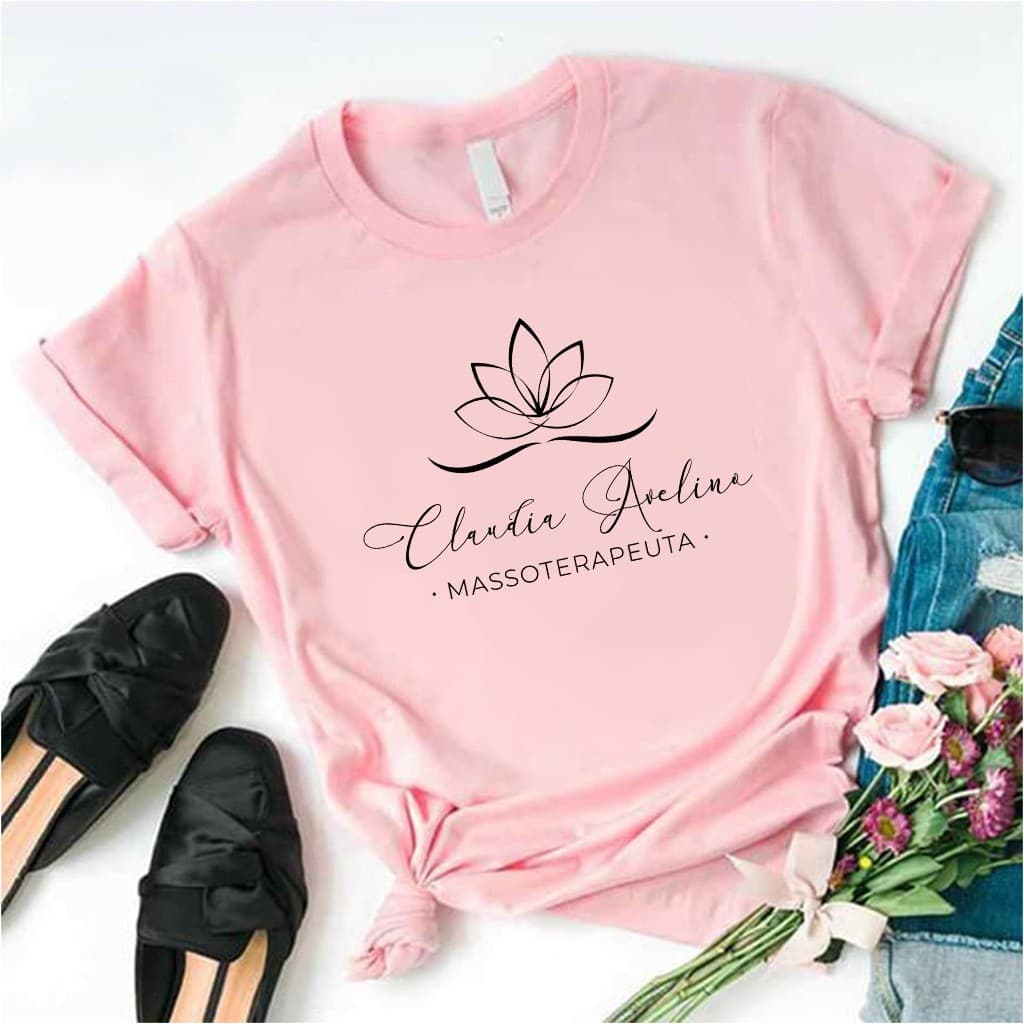 Camiseta Baby Look Branca ou Rosa  - Massoterapia/Massoterapeuta Personalizada Com Seu Nome e Profissão | Estamparia Carneiro
