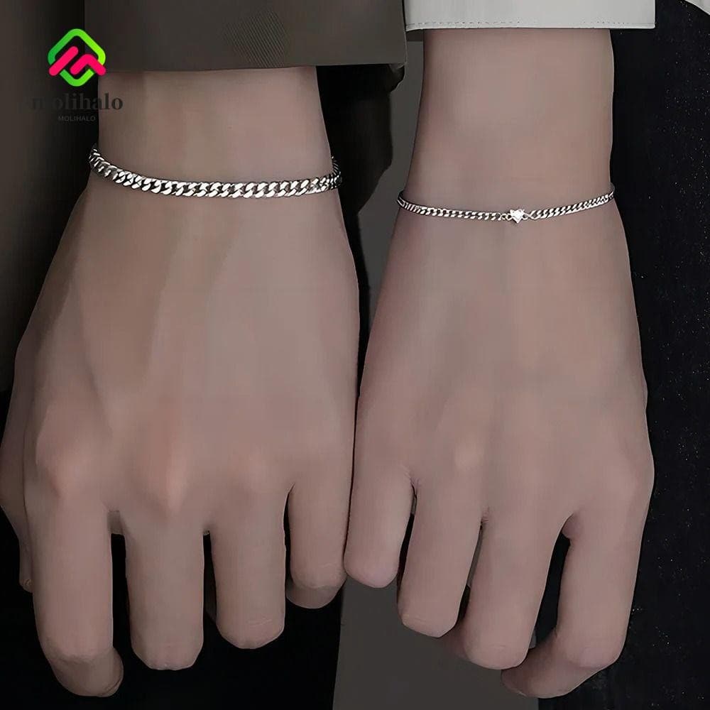 Conjunto De Pulseira De Aço Inoxidável MOLIHALO , Corrente De Coração De Cristal Dourado/Prateado Em , Ins