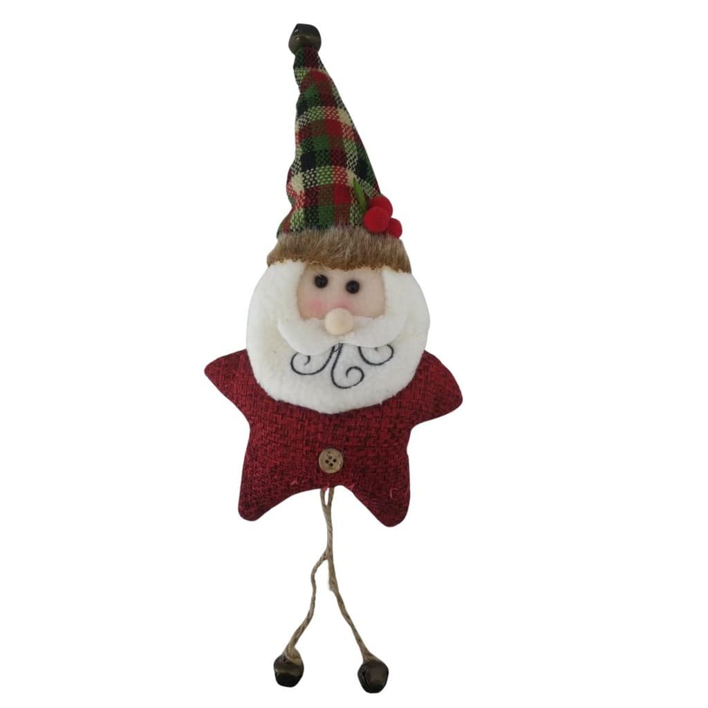Pendente de Pelúcia de Natal Papai Noel Estrela Vermelho/Verde Para Pendurar 28cm