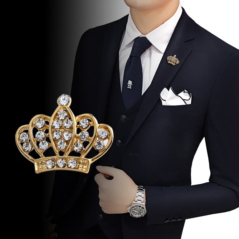 Camisa Colarinho Pino Botão Acessórios De Terno Masculino Pequena Coroa Broche Corsage Moda