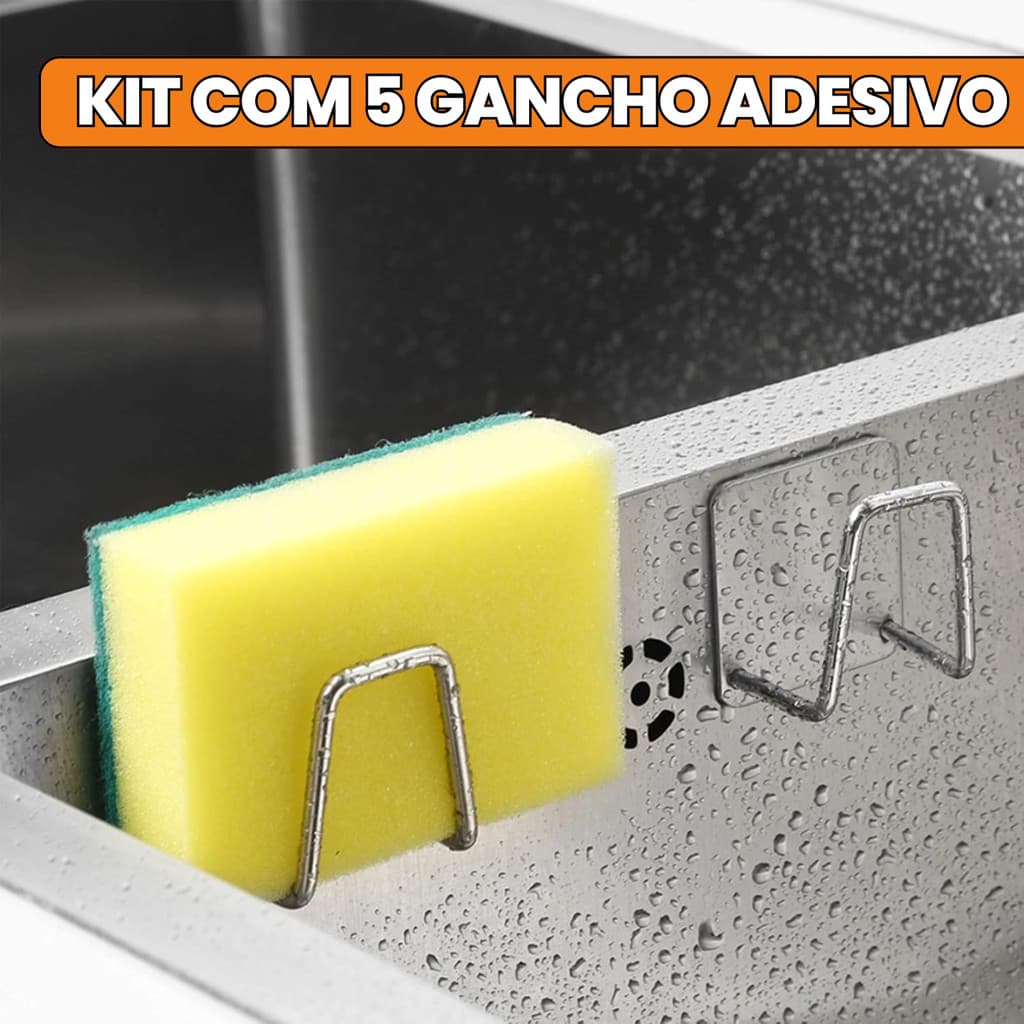 Kit 5 Gancho Para Esponja Aço Inoxidável Suporte Porta Bucha De Pia Prateleira