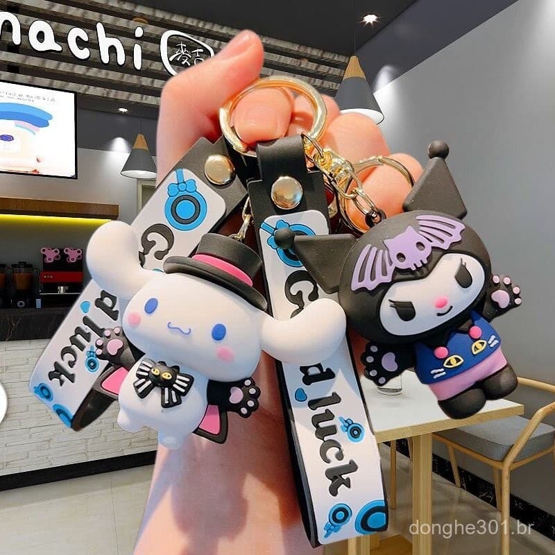Chaveiro Boneca Cinnamoroll Sanrio Kuromi Chaveiro Gato Hello Kitty com Chave Pingente de Boneca de Desenho Animado Chav