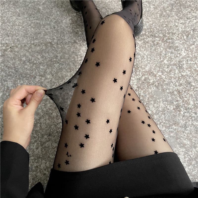 Meias estrela de seda preta influenciador puro desejo estilo novo estilo meias meia-calça única ins estrela de cinco pon