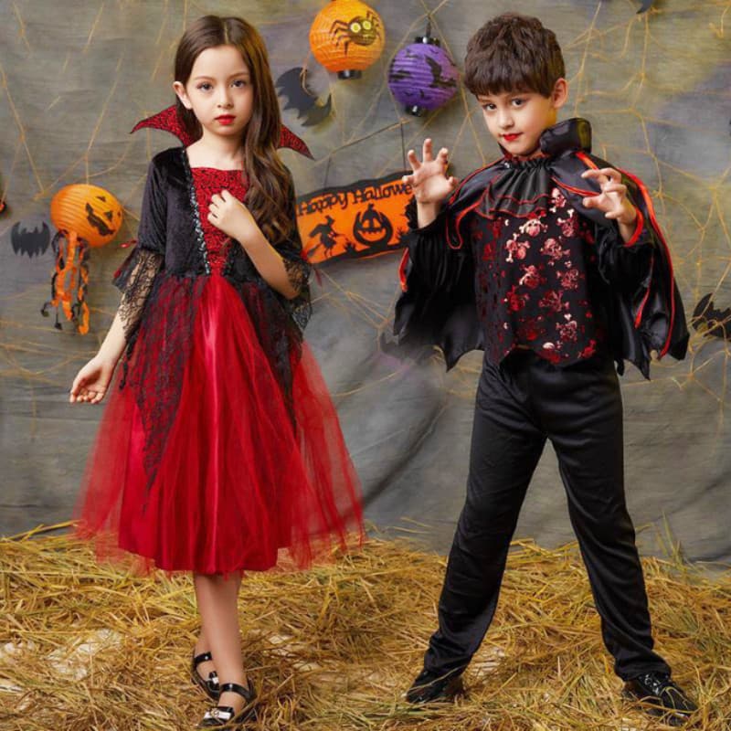 Meninas Vestido De Vampiro Crianças Festa De Aniversário De Halloween Cosplay Malha Traje De Bruxa