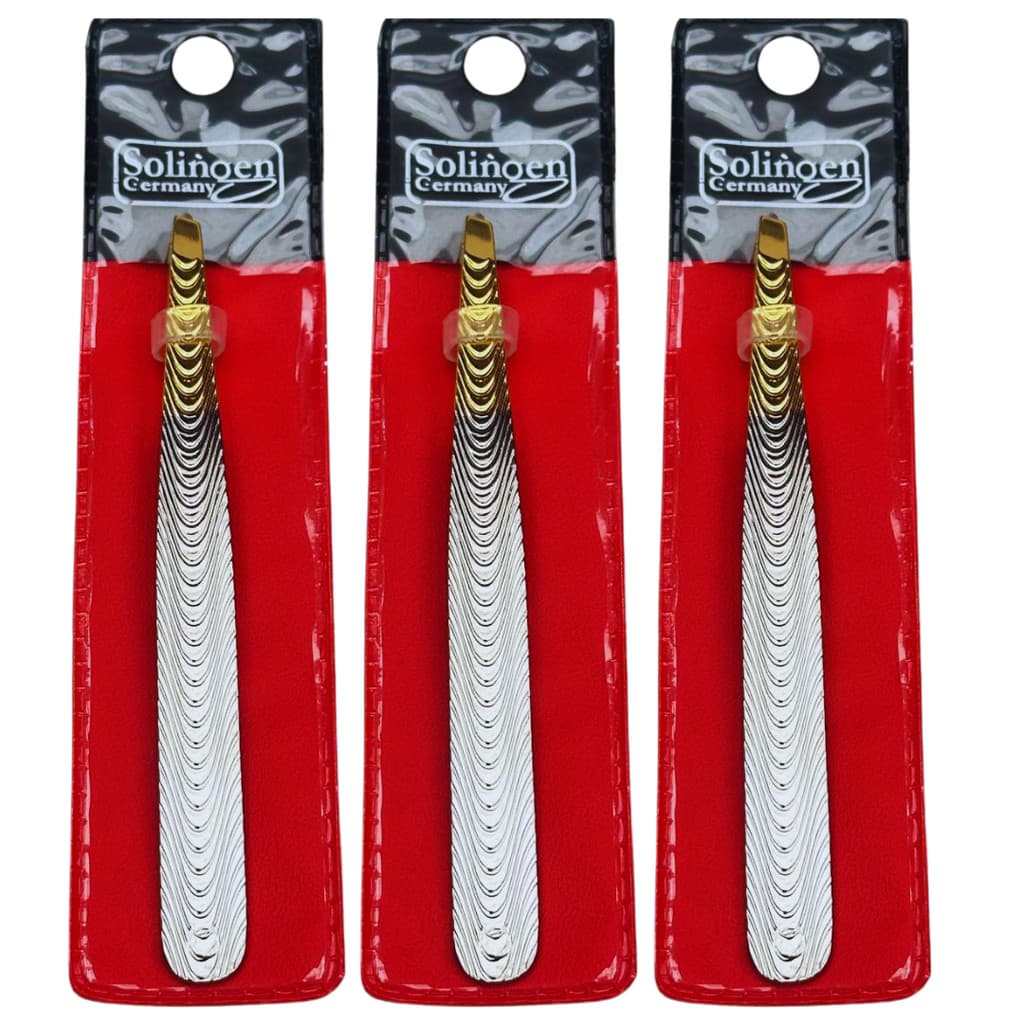 Kit 3 Pinça Solingen Chanfrada Luxo Design Profissional
